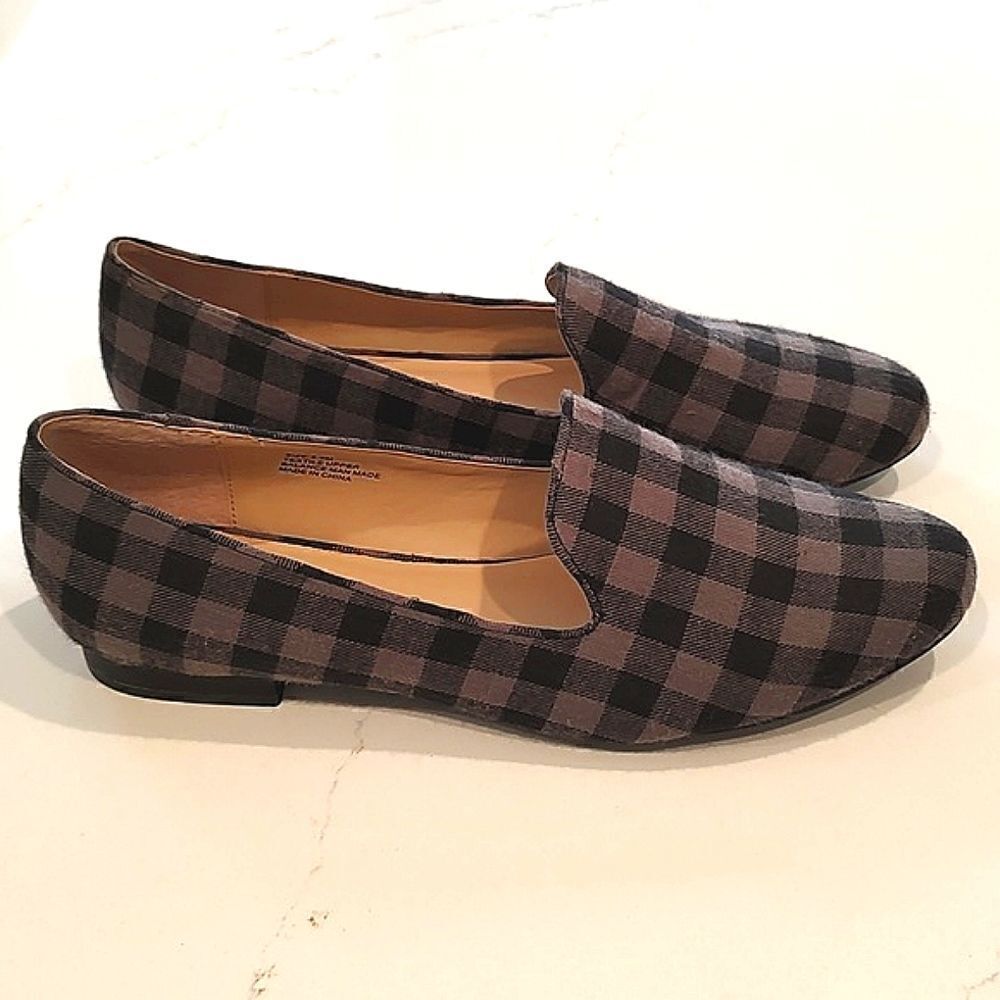 Soft Surroundings Sylvia Flats Black and Gray Buffalo Check Size 8.5